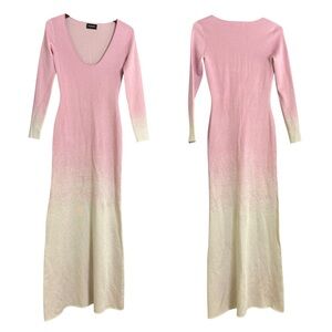 Retrofete Long Sleeve Stretchy Pink Champagne Ombre Long Maxi Dress Size Small